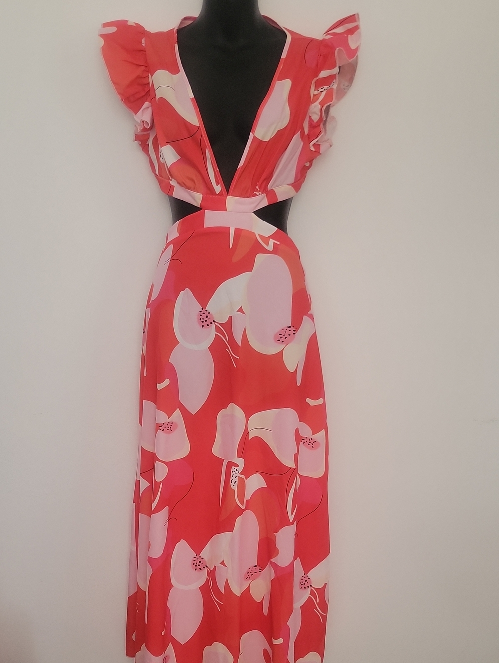 Red Floral Cutout Maxi Dress - Brand